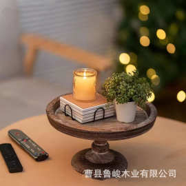 复古木质高脚蛋糕盘派对水果甜品展示盘氛围感香薰蜡烛托盘甜品架