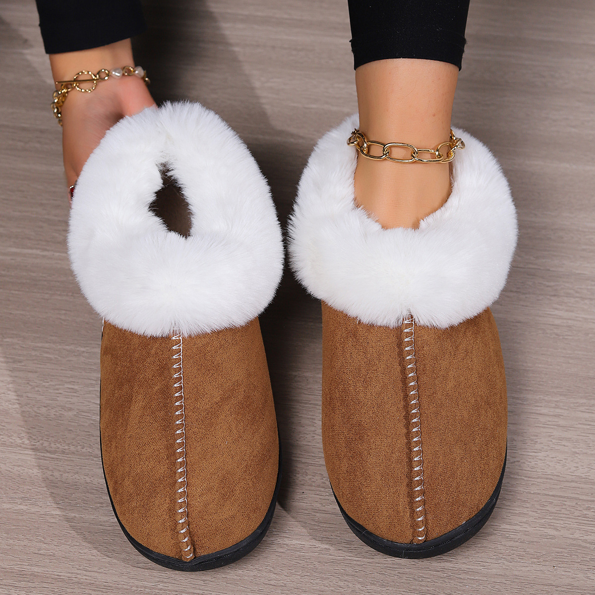 Home cotton slippers female Baotou cotton drag indoor household non-slip neutral slippers_voghion.com