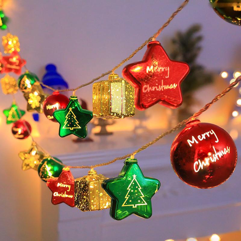 Mezcla de galvanoplastia navideña (estrella + bola + caja de regalo) - luz cálida