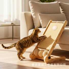 跨境木质猫抓板墙边立式猫抓球磨爪板玩具不掉屑猫咪指甲刮板猫床