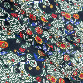 民族风墨绿色桑蚕丝真丝亚麻混纺面料 春夏长裙古装布料