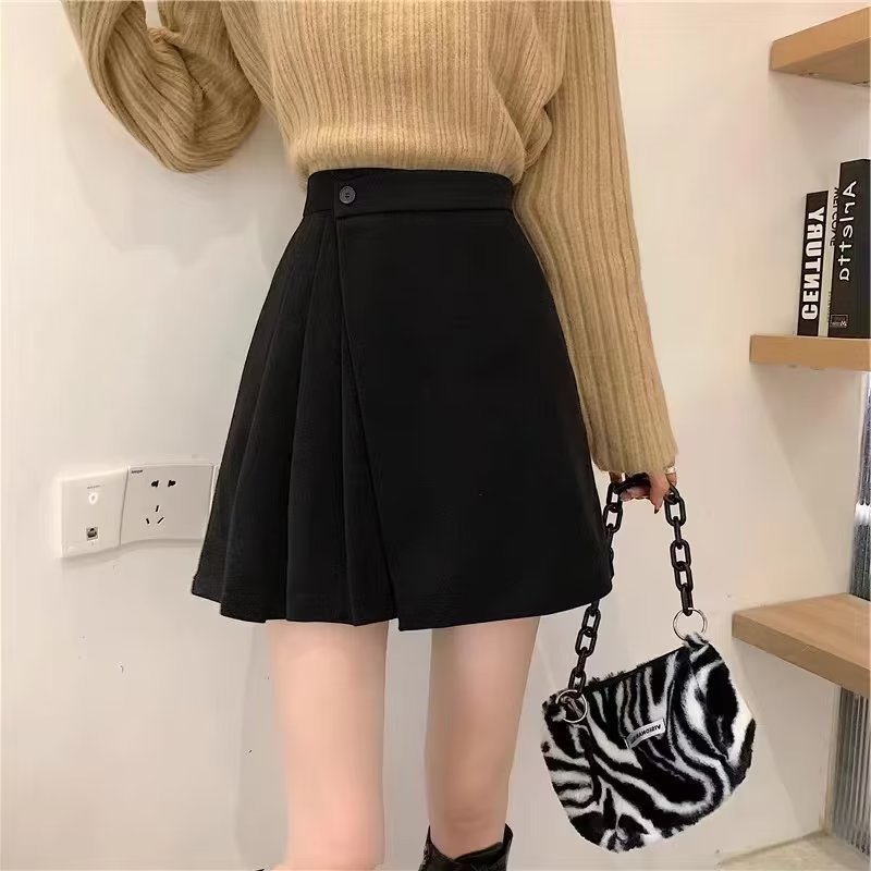Irregular woolen skirt women's spring and autumn 2023 new plus size fat sister slim pleated a short skirt ins wholesale