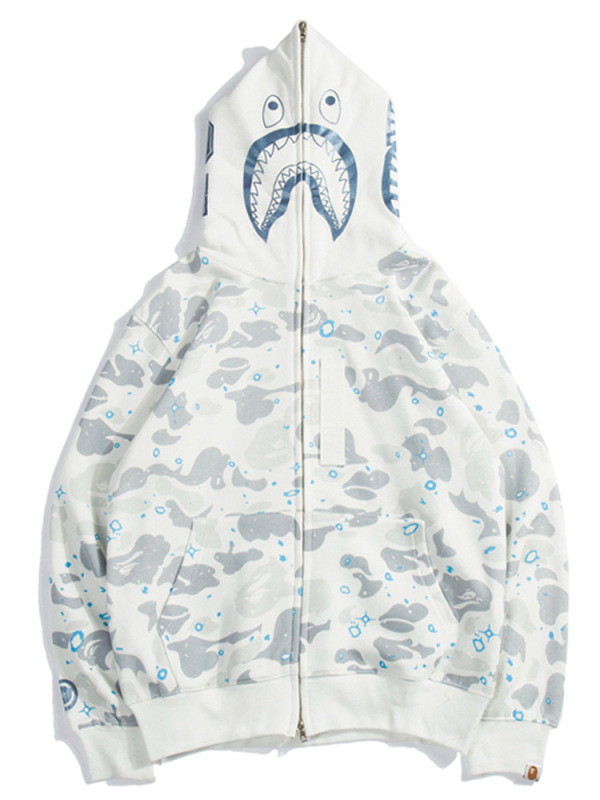 Cross-Border Trendy Brand Pure Cotton Bape Ape Head Shark Camouflage Zip-Up Embroidered Double-Hooded Sweatshirt Hoodie Jacket