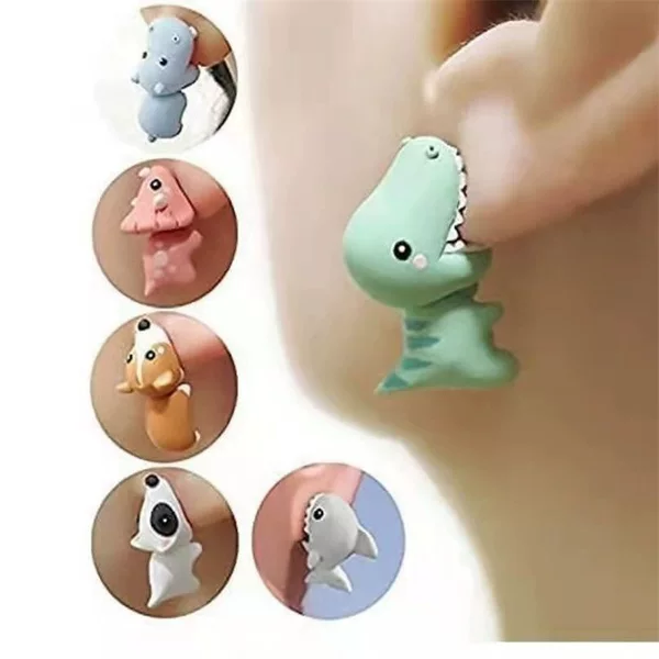 Europe and the United States cross-border cartoon animal dinosaur shark earrings earrings spray paint cute mini personality small fresh earrings