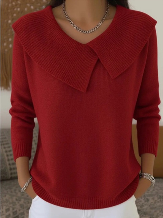 Women's Clothing Fashion Retro Slimming Collar Sweater For Women Style Versatile Knitwear Elegant Look For Formal & Casual For Women_ecoleips.com