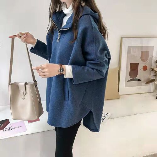 Women's open-front zip-up sweatshirt, warm and thick, with hooded zipper and real pockets, for outerwear in autumn and winter 2025, trendy