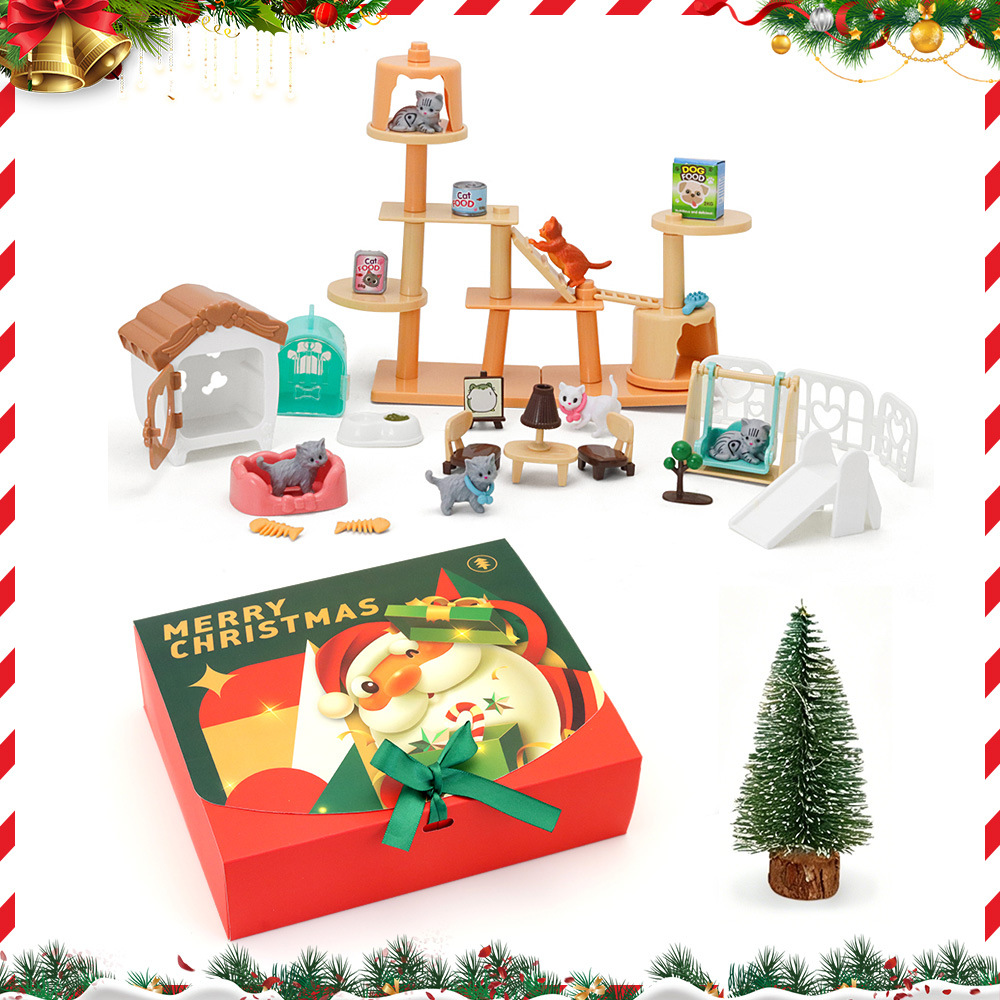 Niños transfronterizos mascotas juegos de la casa juguetes dibujos animados gato perro hámster modelo decoración dinosaurio árbol casa traje de campamento lote image 9