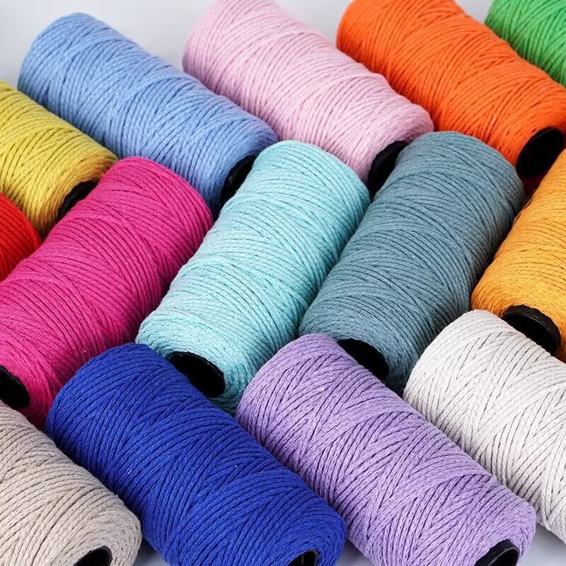 Round Hollow Cotton Thread Colorfulful Medium Thick Cotton and Linen Hand-Woven DIY Crochet Hat Thread Beach Bag Material