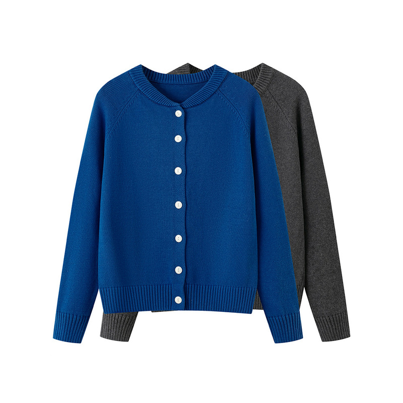 100% Cotton Cardigan Sweater Women's Short dark gray Loose Autumn and Winter Outer Wear Thickened Cotton Knitted Sweater Jacket