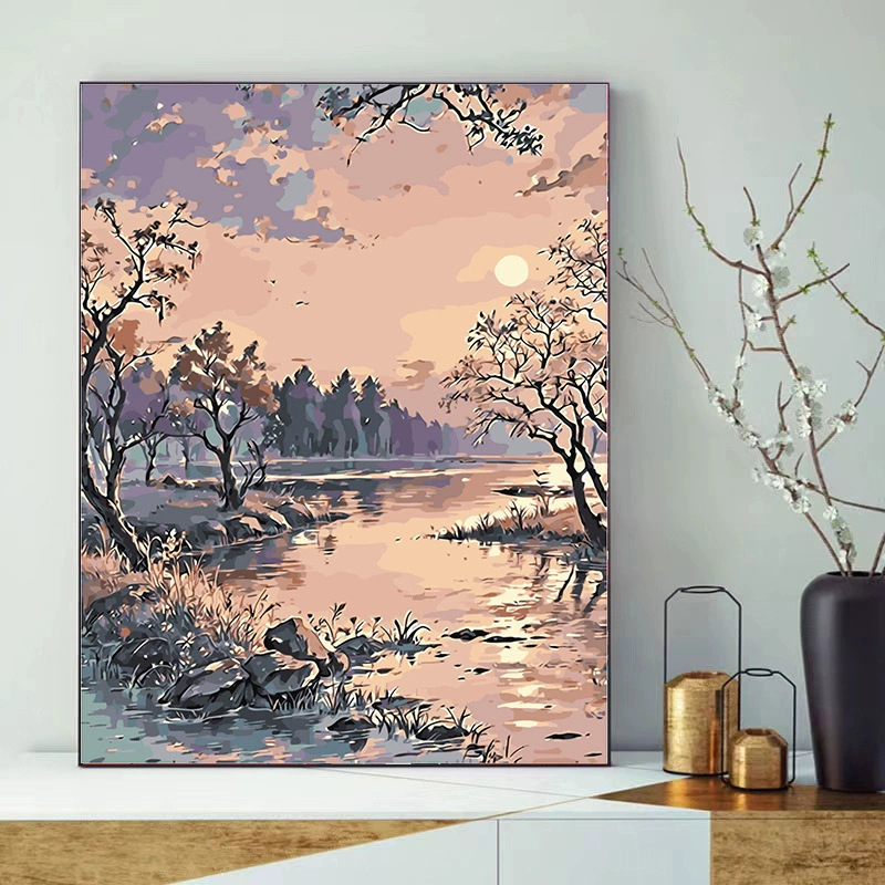 Pintura al óleo digital DIY paisaje floral pintada a mano pintada al óleo pintada decoración de la sala de estar pintada colgante de alta calidad pintura descomprimida image 34
