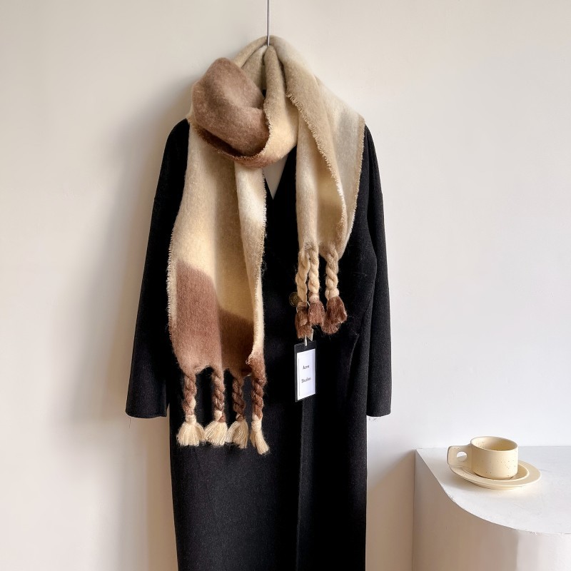 Estilo coreano mohair engrosado mantón de la hoja de arce Otoño e Invierno bufanda cálida de Cachemira versátil bufanda larga borla