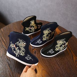 Old Beijing Boys Handmade Cloth Shoes Children's Embroidered Shoes Student Shoes Short Boots Hanfu Shoes Dance Shoes