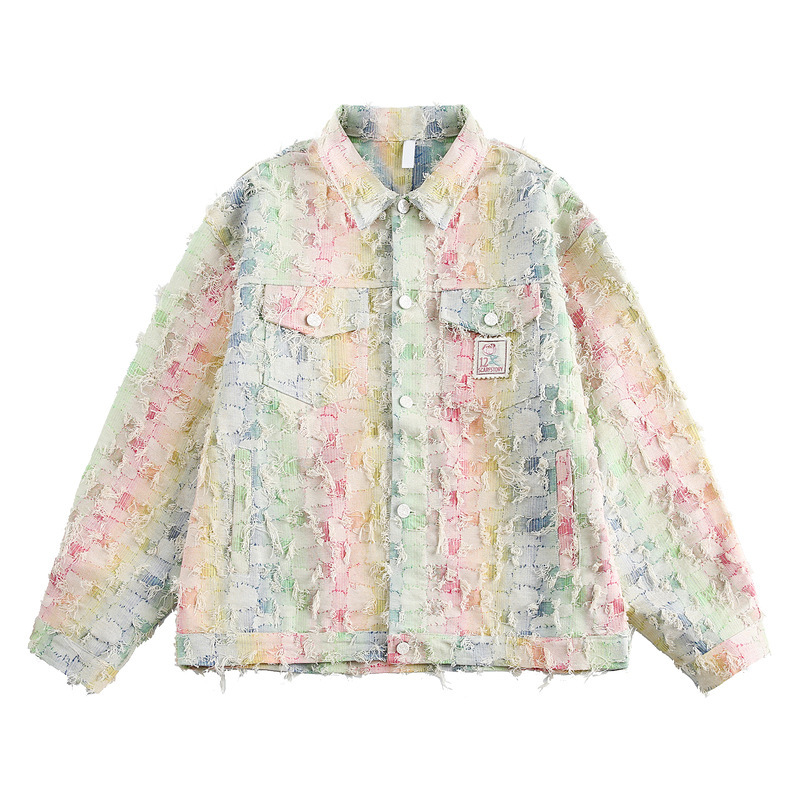 Qilin Xiaoxiangfeng Couple Loose Denim Jacket Men's Autumn Color Tassel Jacquard Crock Jacket 2024 New