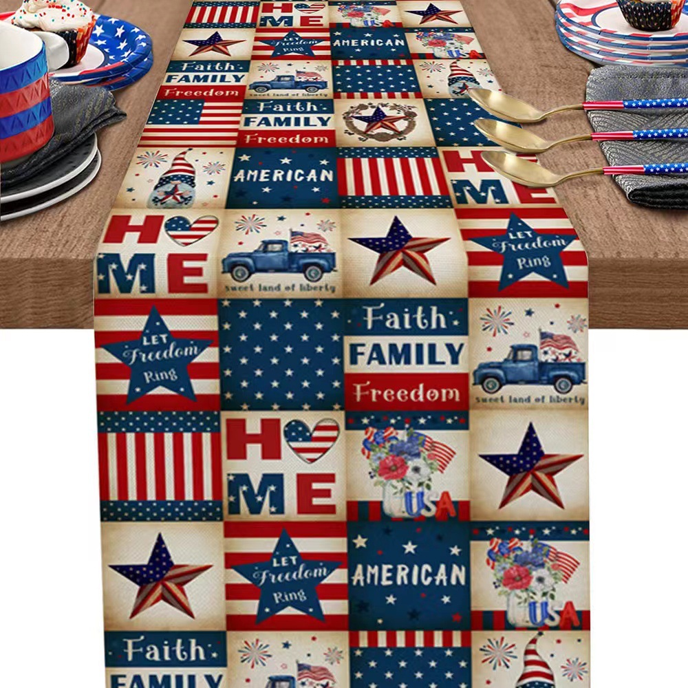 Nórdico transfronterizo nuevo día de la independencia americana tela de mesa impresa lino sala de estar mesa de té festivales decoración de tela de mesa bandera