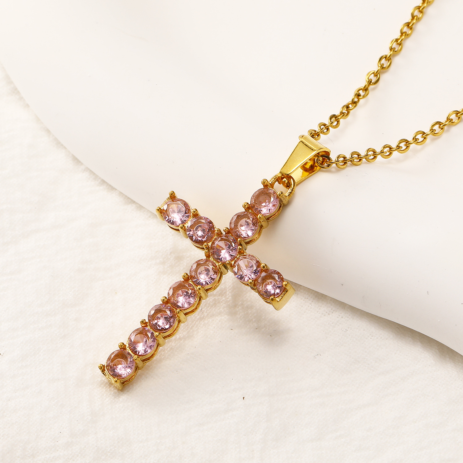 Χάλυβα Τιτανίου Κομψός Σταυρός Ηλεκτροπλασιασμός Ινλεί Ρηνανόστινο Κολιέ Κρεμαστής display picture 18