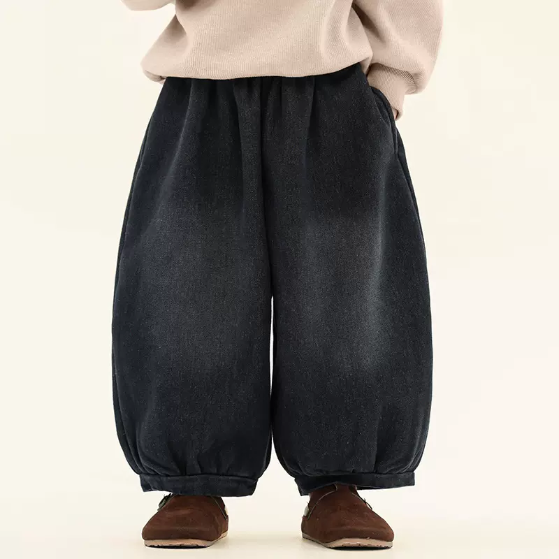 畅果童装男童加绒牛仔裤冬款儿童一体绒灯笼裤中小童韩版保暖裤子