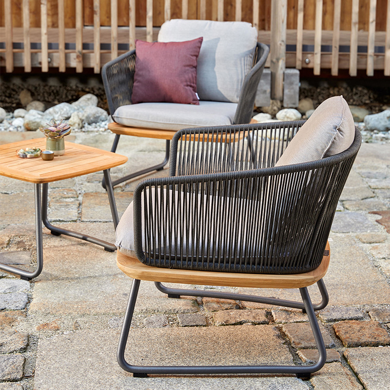Casual nórdico al aire libre sofá al aire libre de caña de madera sólida villa jardín balcón impermeable de caña de madera de teca combinación de muebles
