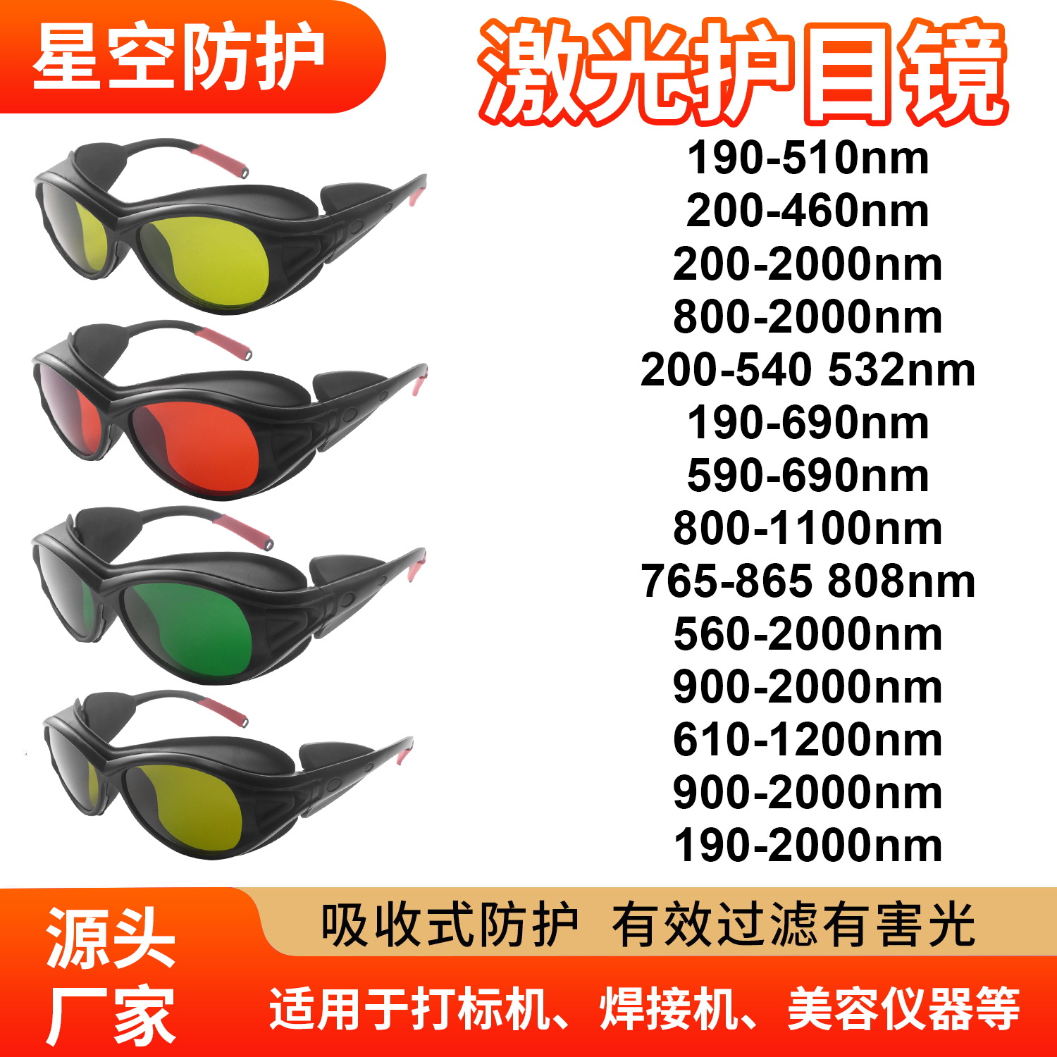 激光护目镜532nm防紫外光蓝光切割打标机激光焊接机激光防护眼e光