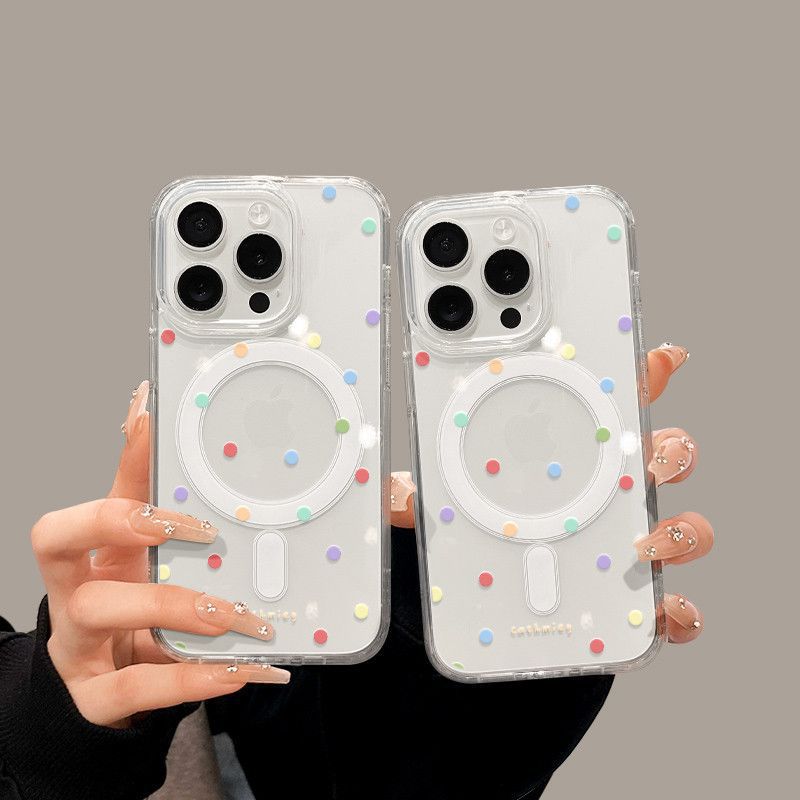 Magnetic attraction applicable to iPhone15promax mobile phone case cartoon new 16 color wave dots 13/14/12 cross-border X
