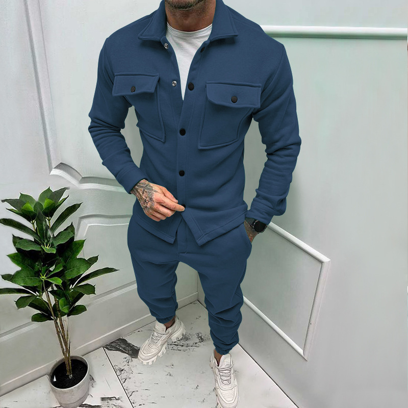 25 conjuntos de moda transfronterizos de talla grande, chaqueta casual de ante con botones para hombre, estilo moderno, y pantalones, conjunto de dos piezas para otoño