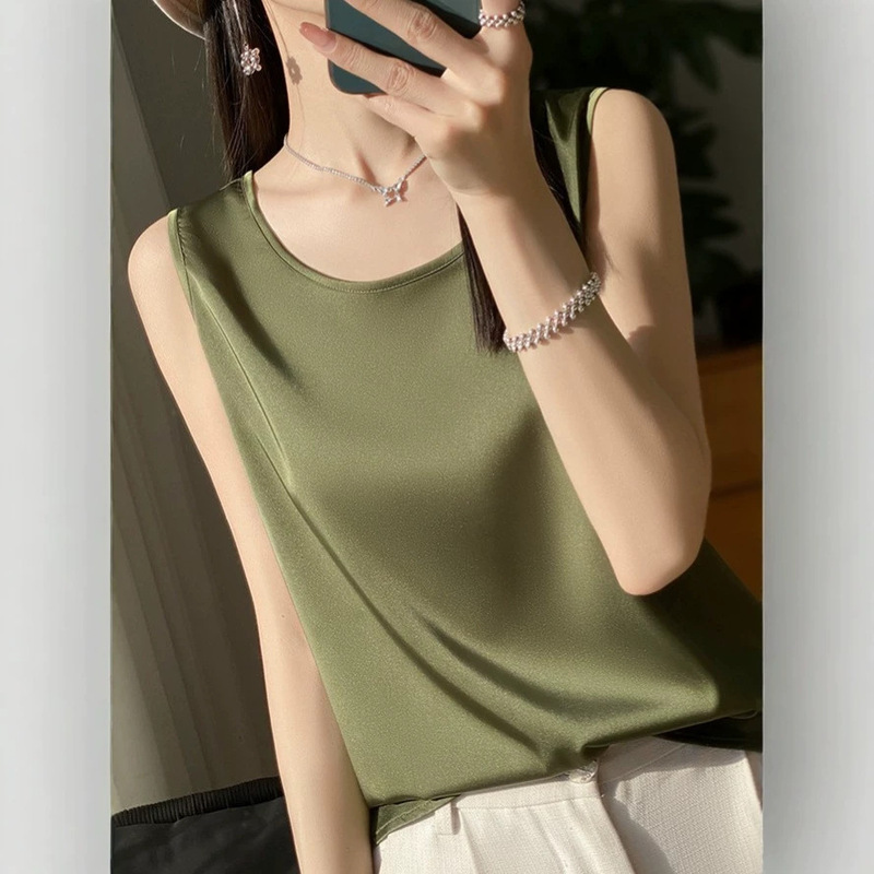 Simulated Silk Camisole for Women, Summer Inner Wear Shirt, New Style, Loose-Fitting Base Layer, Imitation Mulberry Silk Top, Cross-Border