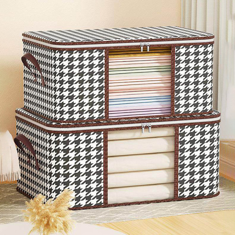 Non-Woven Fabric Large-Capacity Storage Box, Houndstooth Pattern Visible Quilt Storage Bag, Packing and Moving Bag Storage Pouch Non-Woven Fabric Large-Capacity Storage Box, Houndstooth Pattern Visible Quilt Storage Bag, Packing and Moving Bag Storage Pouch