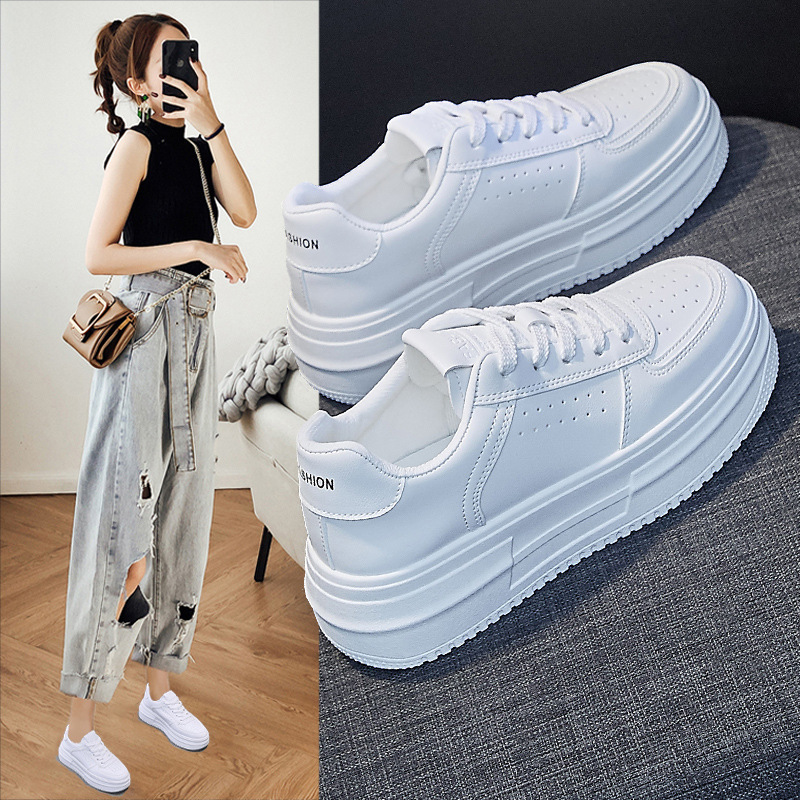 White shoes for women 2024 spring new women's shoes versatile student sports board shoes ins Korean style platform casual shoes for women