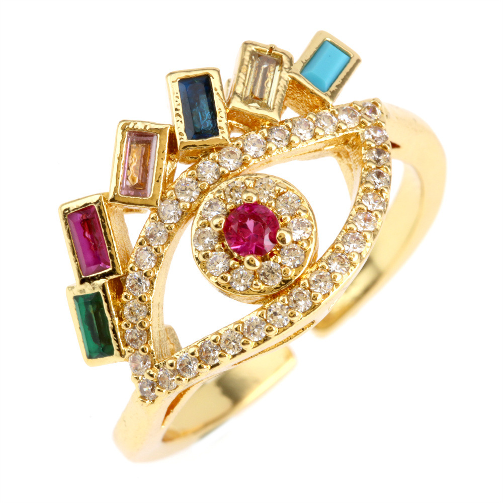 Fashion Eye Copper Inlay Zircon Open Ring 1 Piece