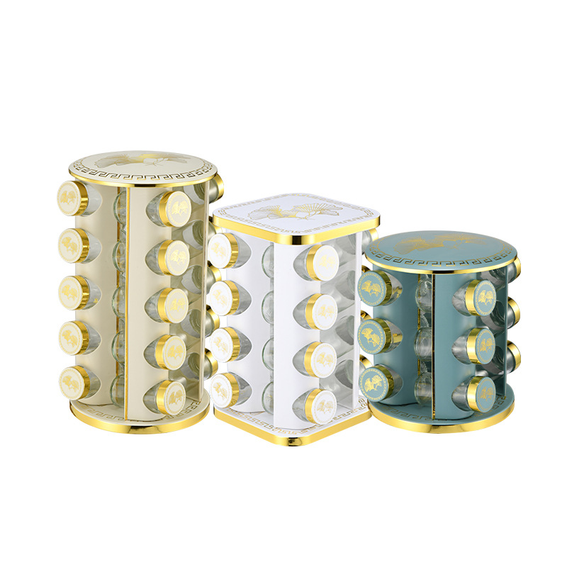 Caja de condimento multifuncional de cocina de acero inoxidable Estante de condimento giratorio de ginkgo biloba cuadrado Estante de cocina al por mayor