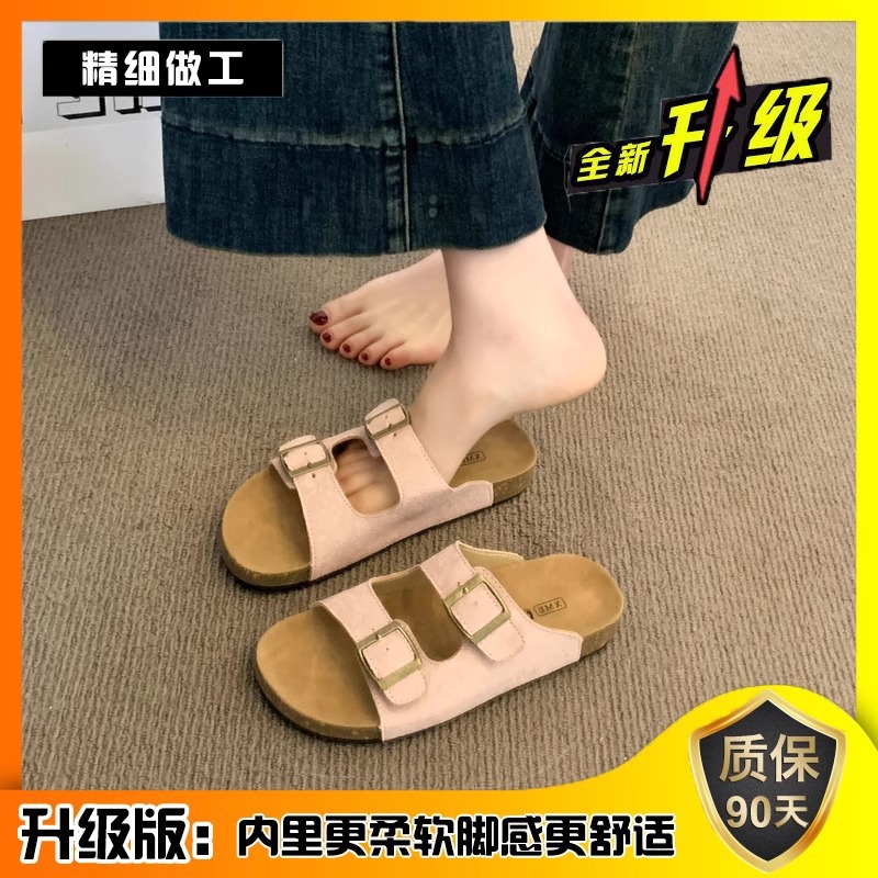 Pantuflas ropa exterior de mujer 2025 verano nuevo estilo retro sandalias Birkon todo fósforo fondo suave chanclas antideslizantes sensación de alta gama