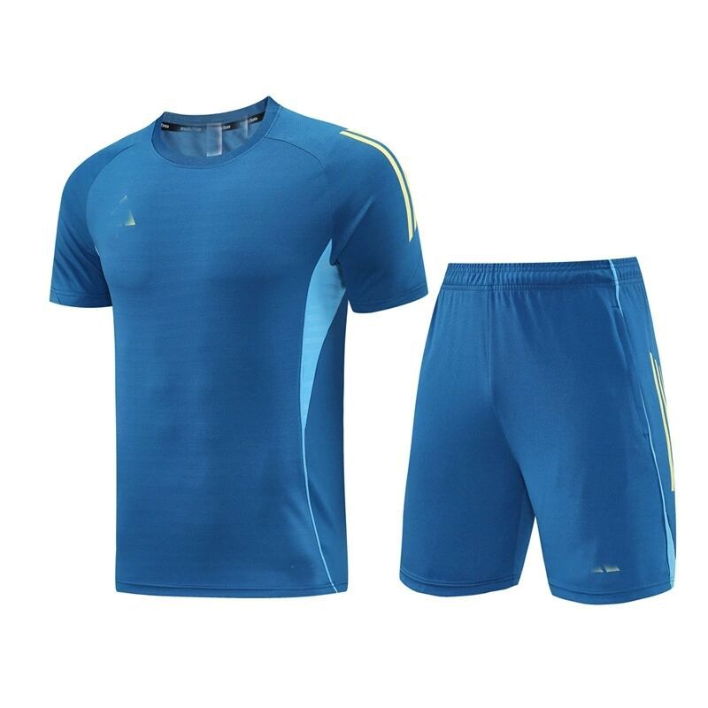 Nuevo conjunto deportivo transpirable de manga corta con cuello redondo, pantalones cortos de fitness para verano, conjunto de dos piezas para correr y fútbol, dropshipping.