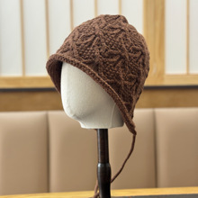 秋冬复古麻花针织套头帽文艺堆堆帽女韩系钩针毛线帽保暖显脸小护