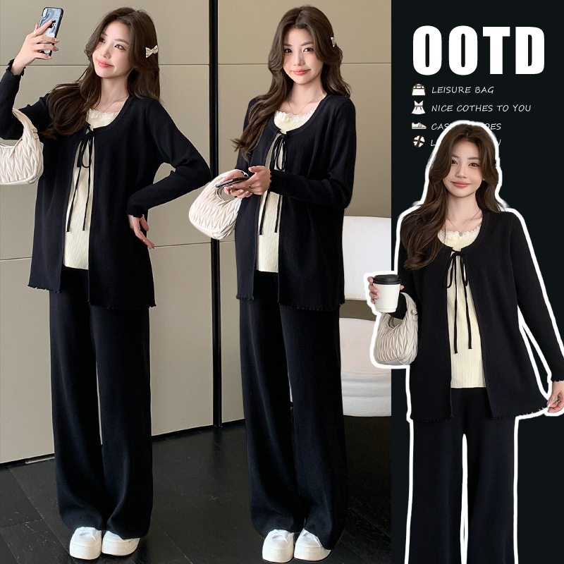 Maternity Wear Autumn and Winter 2025 New Slimming Set, Fashionable and High-End Outfit, Top for Autumn and Winter, Belly-Covering Two-Piece Set