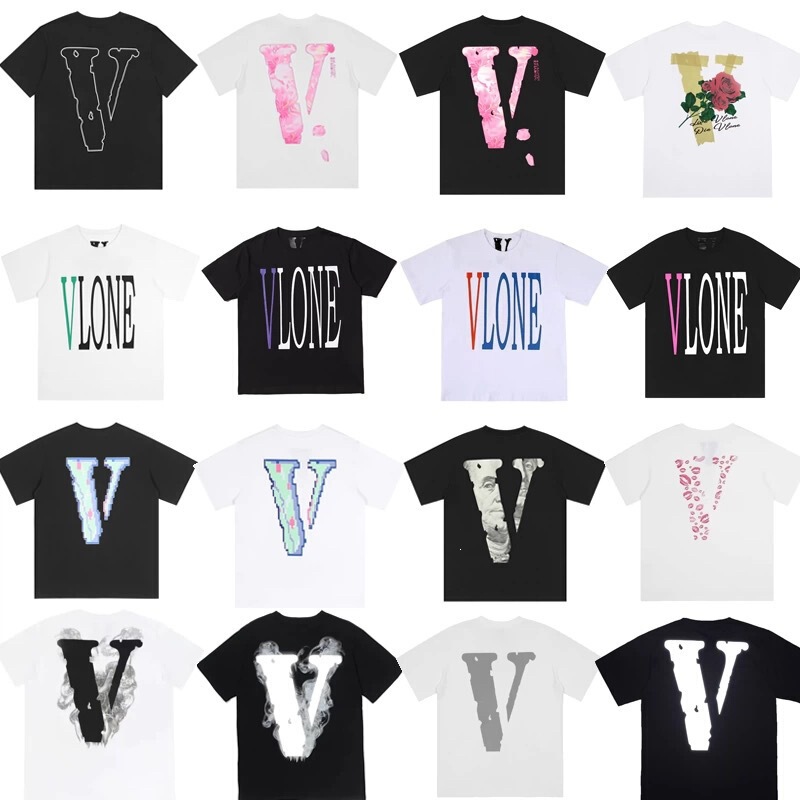 Vlone Popular Short-Sleeve Niche American-Style Trendy Brand Summer New Printed Reflective Loose-Fitting Unisex Couple T-Shirt Vlone Popular Short-Sleeve Niche American-Style Trendy Brand Summer New Printed Reflective Loose-Fitting Unisex Couple T-Shirt