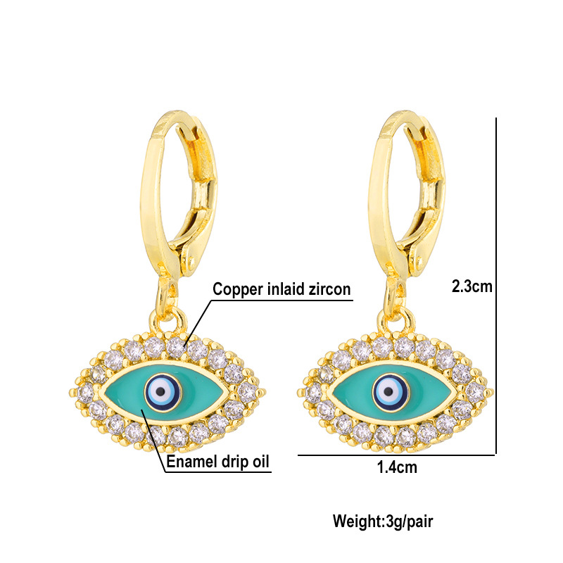 Mode Huile Dégoulinant Mal Yeux Cuivre Incrusté Zircon Plaqué 18k Réel Or Géométrique Boucles D'oreilles display picture 3