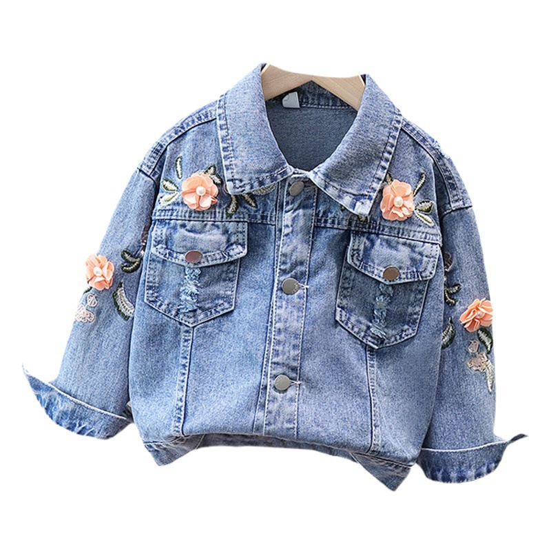 Children's Jacket 2026 Autumn New Stylish Embroidered Outerwear for Girls, Suitable for Small, Medium, and Large Children, Spring and Autumn Denim Top