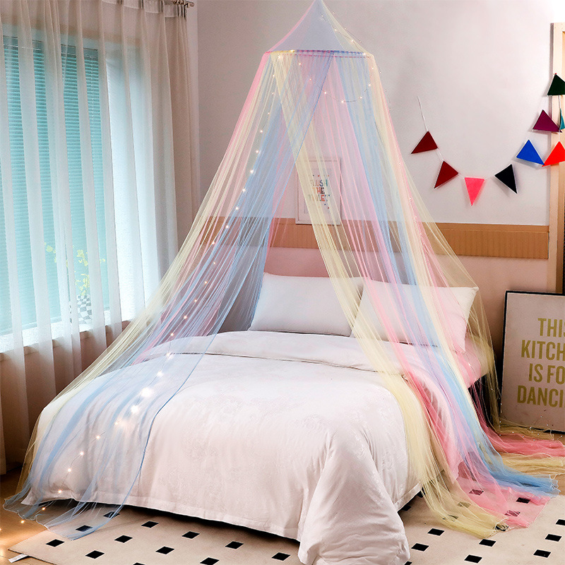 New colorful hanging dome mosquito net dream rainbow installation-free baby mosquito net with door in stock wholesale