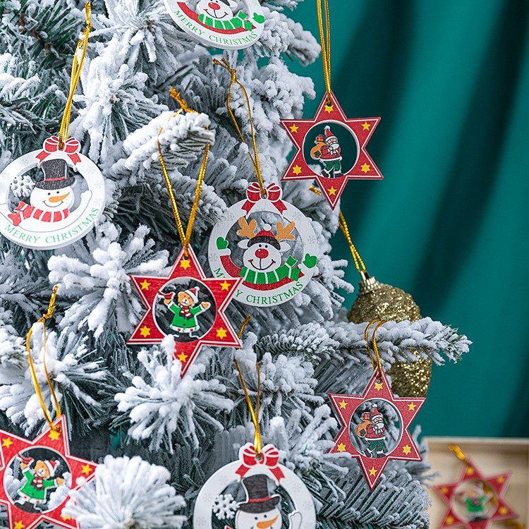 Adornos navideños de alta gama creativa de madera ins Nordic Christmas Tree copo de nieve Trojan Bell colgante pequeños adornos