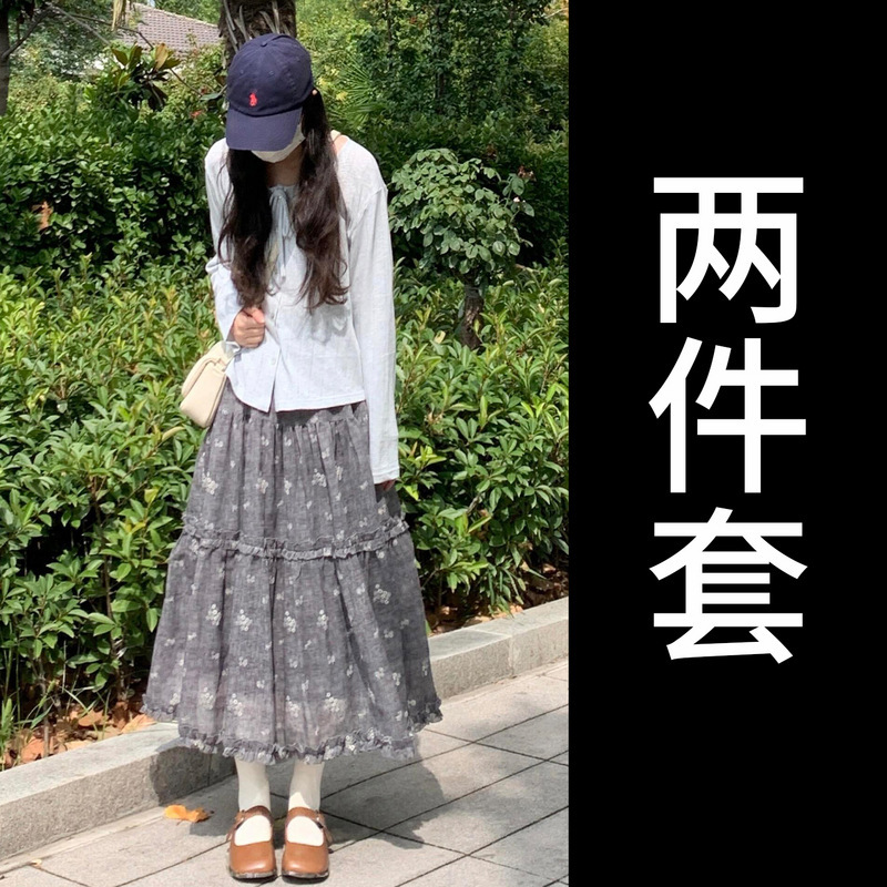 早秋韩系穿搭一整套2025新款长袖连衣裙女碎花长裙感chic套装|undefined