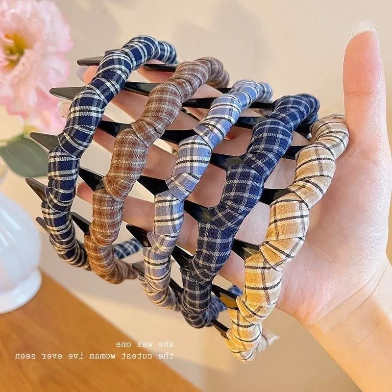 韩版带齿发箍洗脸头饰ins外戴女压发卡百搭日常头箍高颅格纹发饰