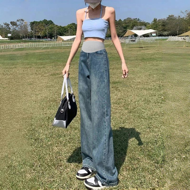 Maternity Pants Spring 2025 Maternity Pants Wide-Leg Jeans Covering Flesh Straight Pants Retro