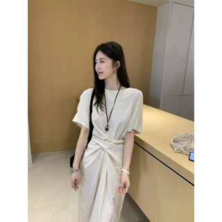 现 2026夏季新款韩国东大门气质扭结绑带中长款连衣裙