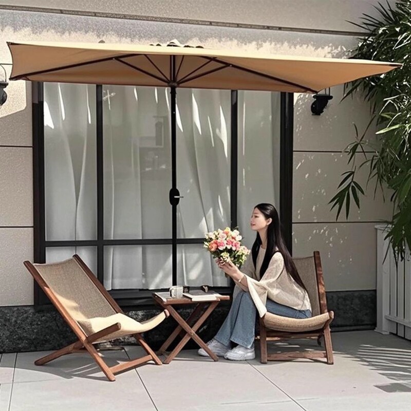 Outdoor Patio Parasol, Wall-Mounted Half-Square Umbrella, Outdoor Rectangular Umbrella, Sunshade Umbrella for Balcony Greenery, Half-Circle