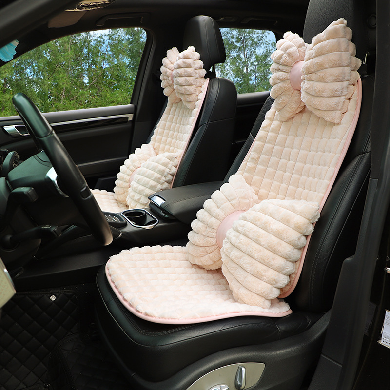 蝶結びの車のヘッドレストの卸売り冬のウサギの毛の車載の首の枕のクッションのファッションの保温の車のヘッドレストの女性|undefined