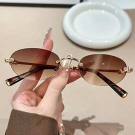 张元英同款高级感无框太阳镜新款素颜眼镜框轻奢网红老钱风墨镜女