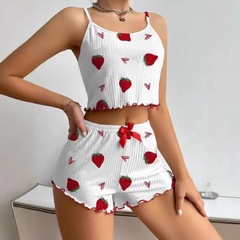 2025 新しいヨーロッパとアメリカの女性のパジャマファッションスーツクロスボーダー外国貿易デザインプリント甘いサスペンダーショーツ
