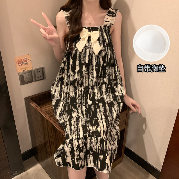 Pijamas de verano nubes de algodón trenzado esling vestido de niña con cojín de pecho princesa vestido de estilo de casa vestido larga mayorista