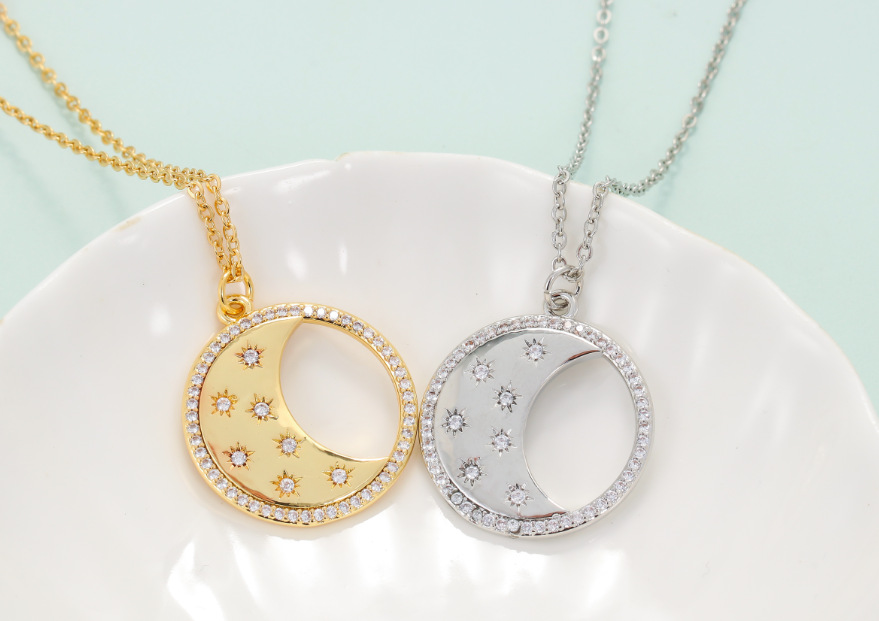 Geometric Pattern Unisex Gender Star And Moon Personality Star And Moon Copper Clavicle Chain