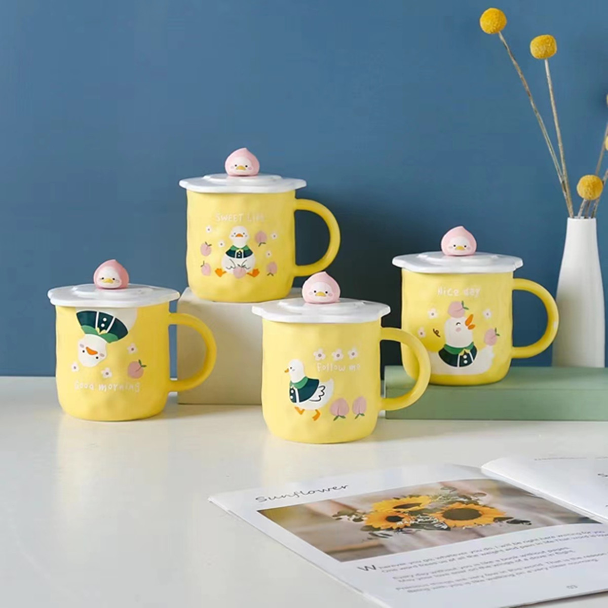 Tazas de cerámica de patos lindos, tazas de cerámica de estudiantes de oficina, tazas de agua para beber café