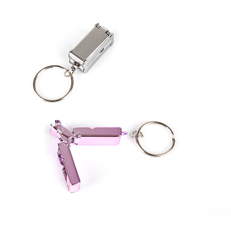 Acero inoxidable plegable mini pinza de uñas portátil único conjunto de cortador de uñas tijeras de uñas con llave colgante
